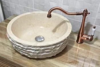 Dışı Patlatma Silindir Bej Mermer Lavabo